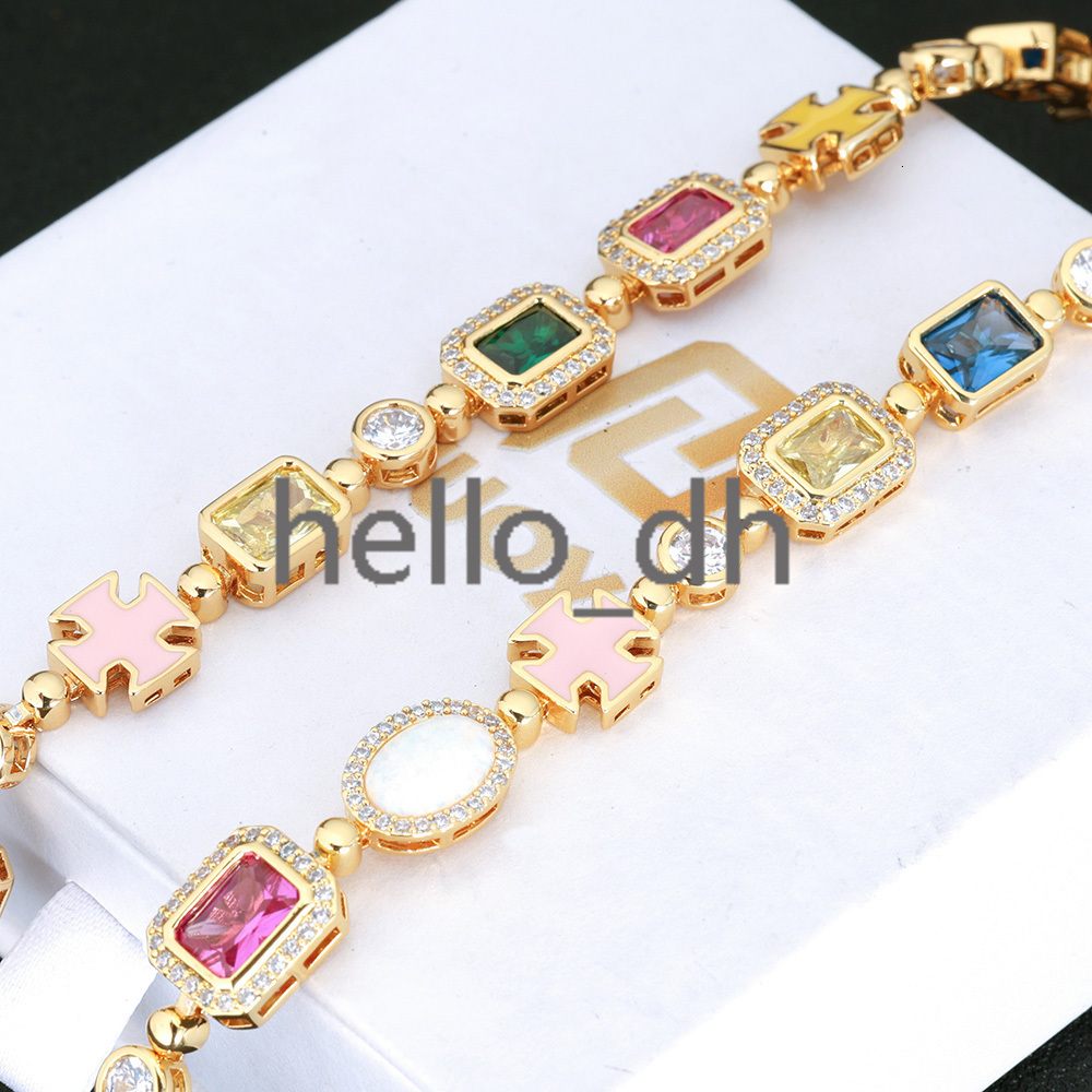 10mm Custom Rainbow Geometric Bling moissanite Stone Chain Necklace Multicolor Cross Round Oval Synthetic Gemstone Choker for Women Men