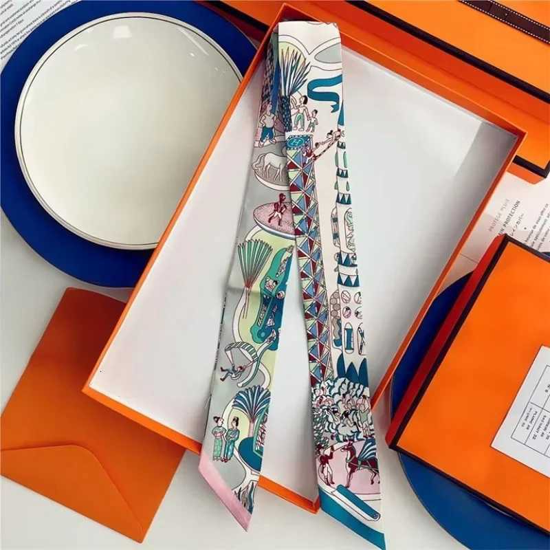 100% Silk High Quality Luxury Brand Goods Scarf Women Headband Foulard Tie Ribbon Neckerchief Skinny Scarves Hair Accessories XJ250822