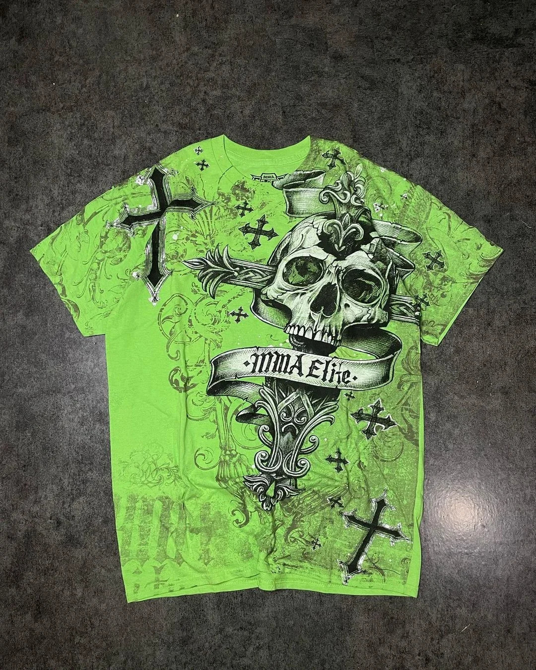 Y2K Summer Retro Green Fashion Skull Extra Large Pattern Printed T-shirt Mens Harajuku Gothic Hip Hop Sports Top StreetWear 250822