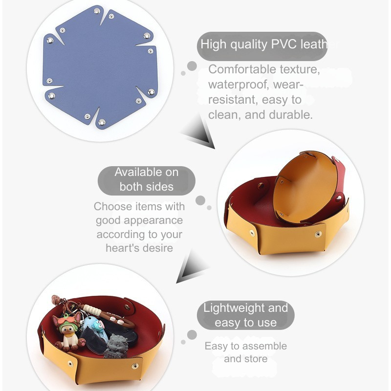 Foldable PU Leather Desk Organizer for Keys - Nordic Style Jewelry and Cosmetics Tray - Expand diameter 258mm
