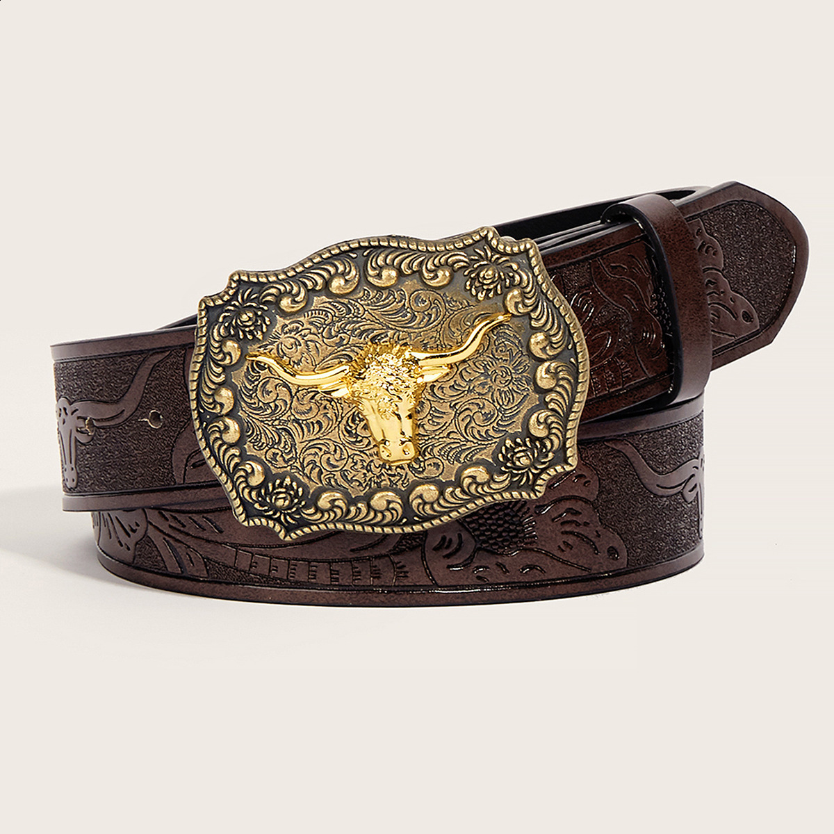 Mens Western Embossed Genuine Leather Belts with Golden Cowboy Longhorn Bull Buckle Belt Business Waist Straps For Men Droping 250701