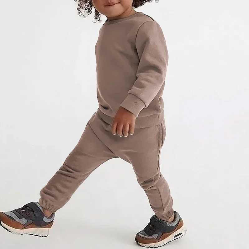Kids Boys Girl Essential Clothes Set Toddler Solid Fleece Crewneck Sweatshirt+Jogger Sweatpants 2 Pieces Children Sport Tracksuit Z250822