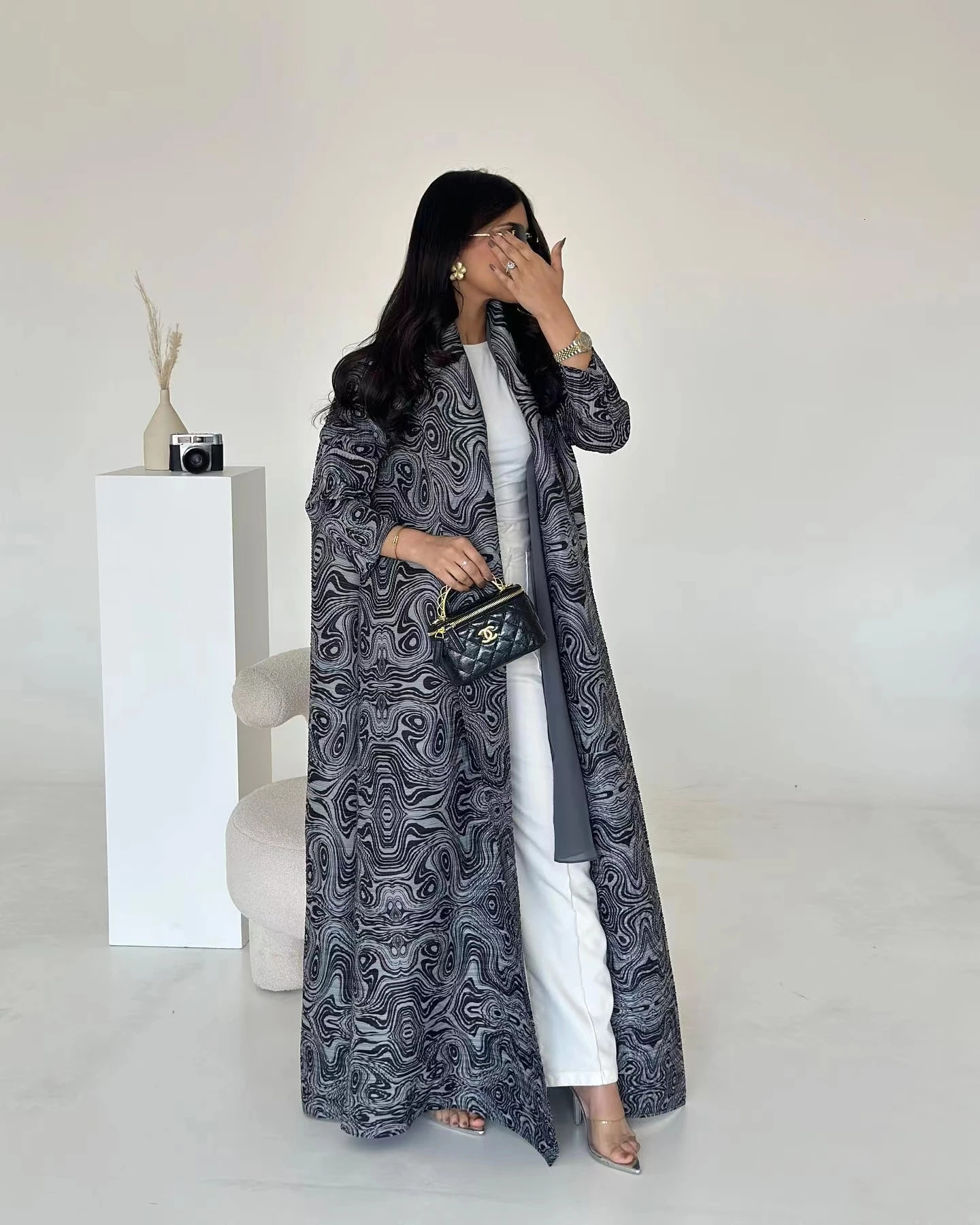 Miyake Pleated Print Foldable Collar Womens Long Sleeve Trench Coat Winter Original n Fashion Cardigan 250822