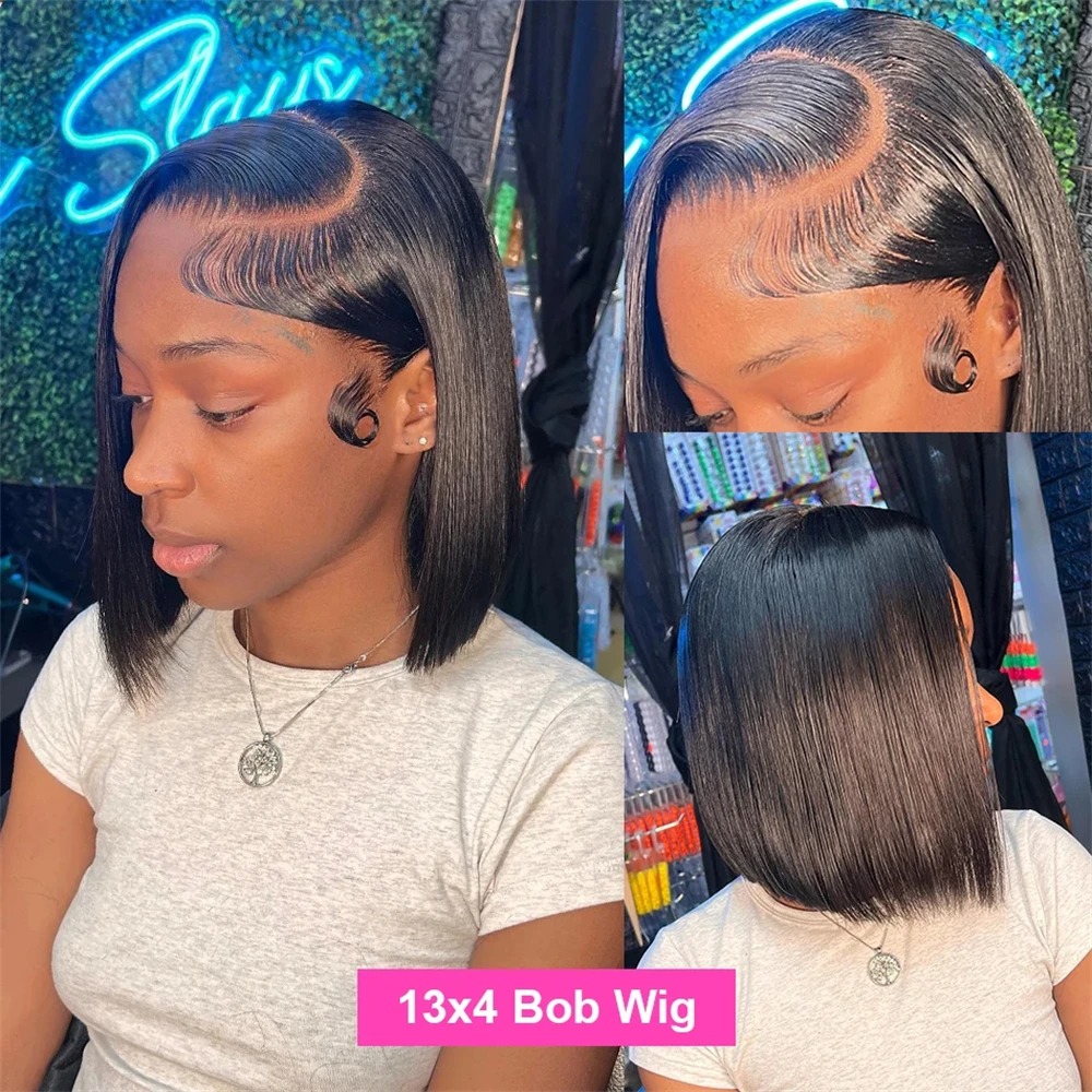 Bob Wig Human Hair 12 Inch Glueless Wigs Pre Plucked Pre Cut Short Straight Wig 13x4 HD Lace Front Wigs for Women 150% Density Ready to Wear