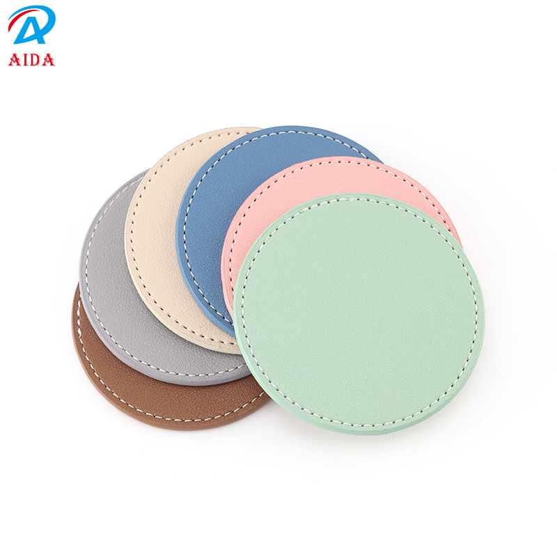 Designer Round Waterproof Oilproof Cup Pad - Customizable Durable PU for Dining Table 80*4mm-BD