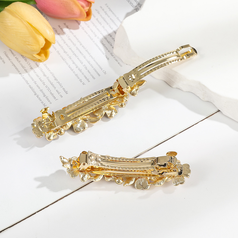 Korean Style Flower Simple Pearl Alloy Spring Clip Back of Head Half Updo Exquisite Hairpin Hair Accessory SY-8095