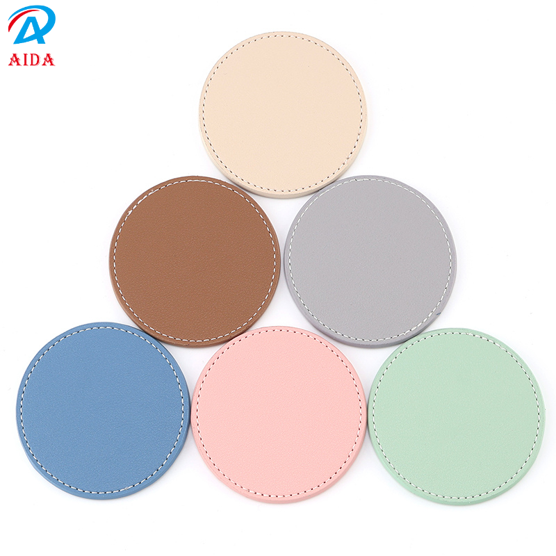 Designer Round Waterproof Oilproof Cup Pad - Customizable Durable PU for Dining Table 80*4mm-BD