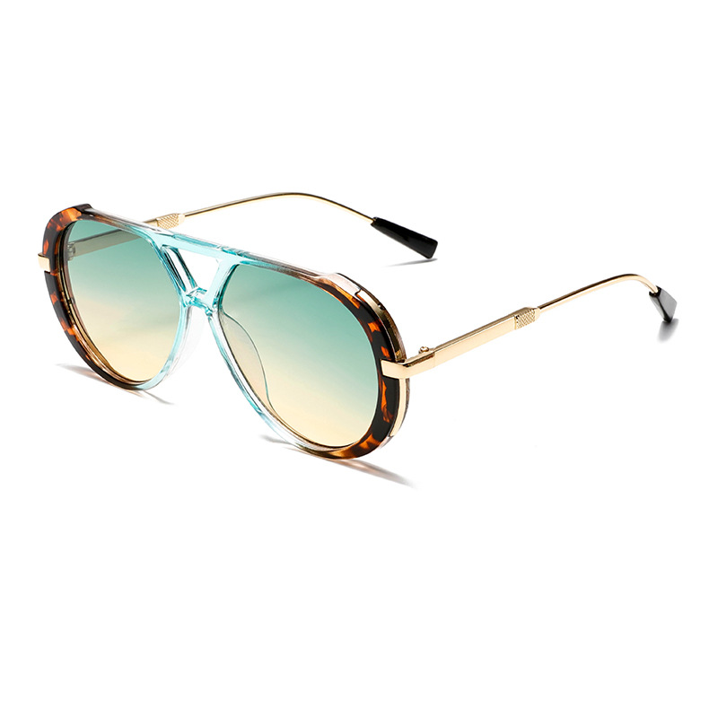 New Retro Fashion High-End Round Face Slimming Sunglasses Leopard Print Frame Double Bridge Design Plain Optical Glasses