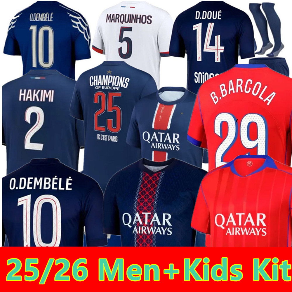 25 26 maillot de foot soccer jerseys O.Dembele D.DOUE HAKIMI 2025 2026 football shirt hommes enfants MEN KIT Marquin hos