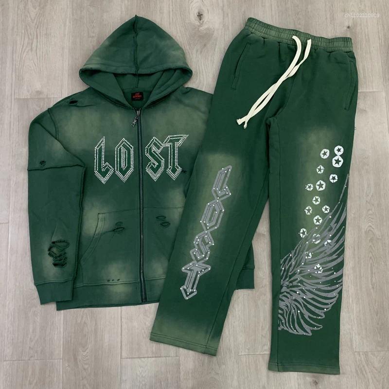 Men's Pants Men Women Lost Intricacy Sweatpants Trend Retro Green High Quality Drill Print Real Picture Loose Casual Trousers