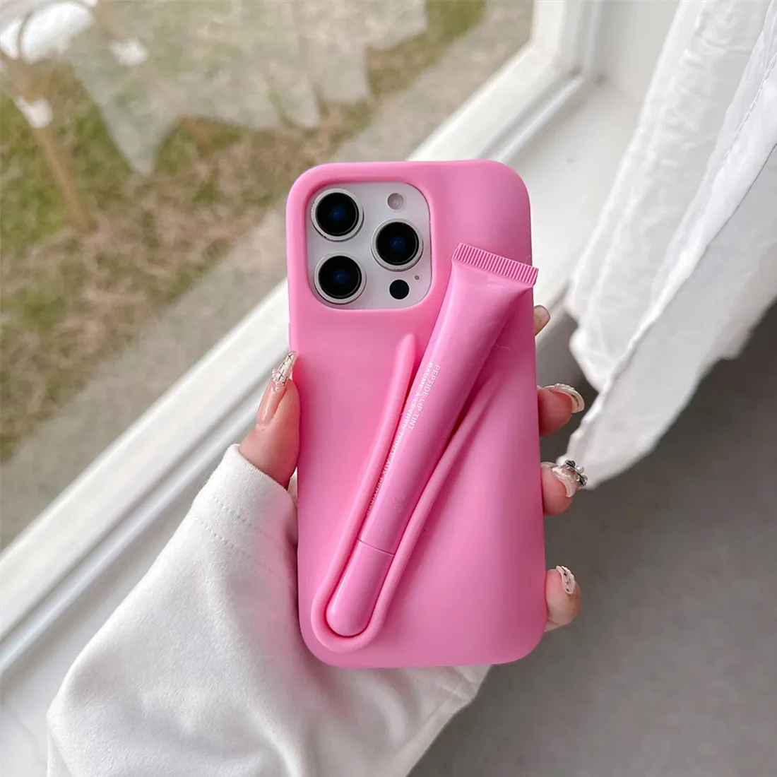 Original Lipstick Holder with Lip Glass Phone Case for iPhone 13 16 15 Pro Max 11 12 14 Plus Lip Balm Soft Silicone Cover