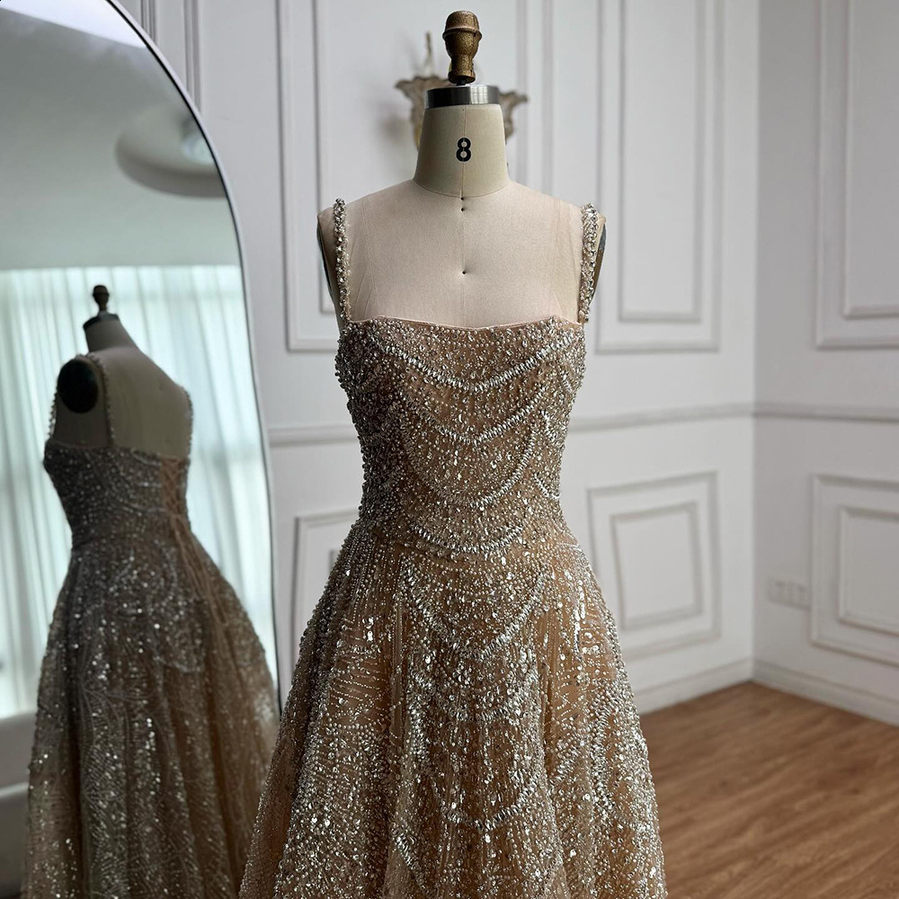 Sparkling evening gown one line sequins spaghetti straps backless knee length ball gown custom Vestido De Noite 250103