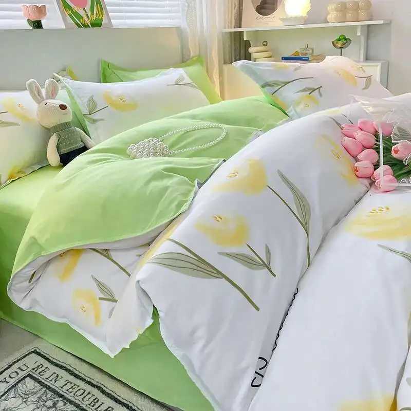 New Designer Matted Four-piece Set Thick Sheet Quilt Cover Summer Washed Cotton Student Three-piece Luxury Bedding G250822