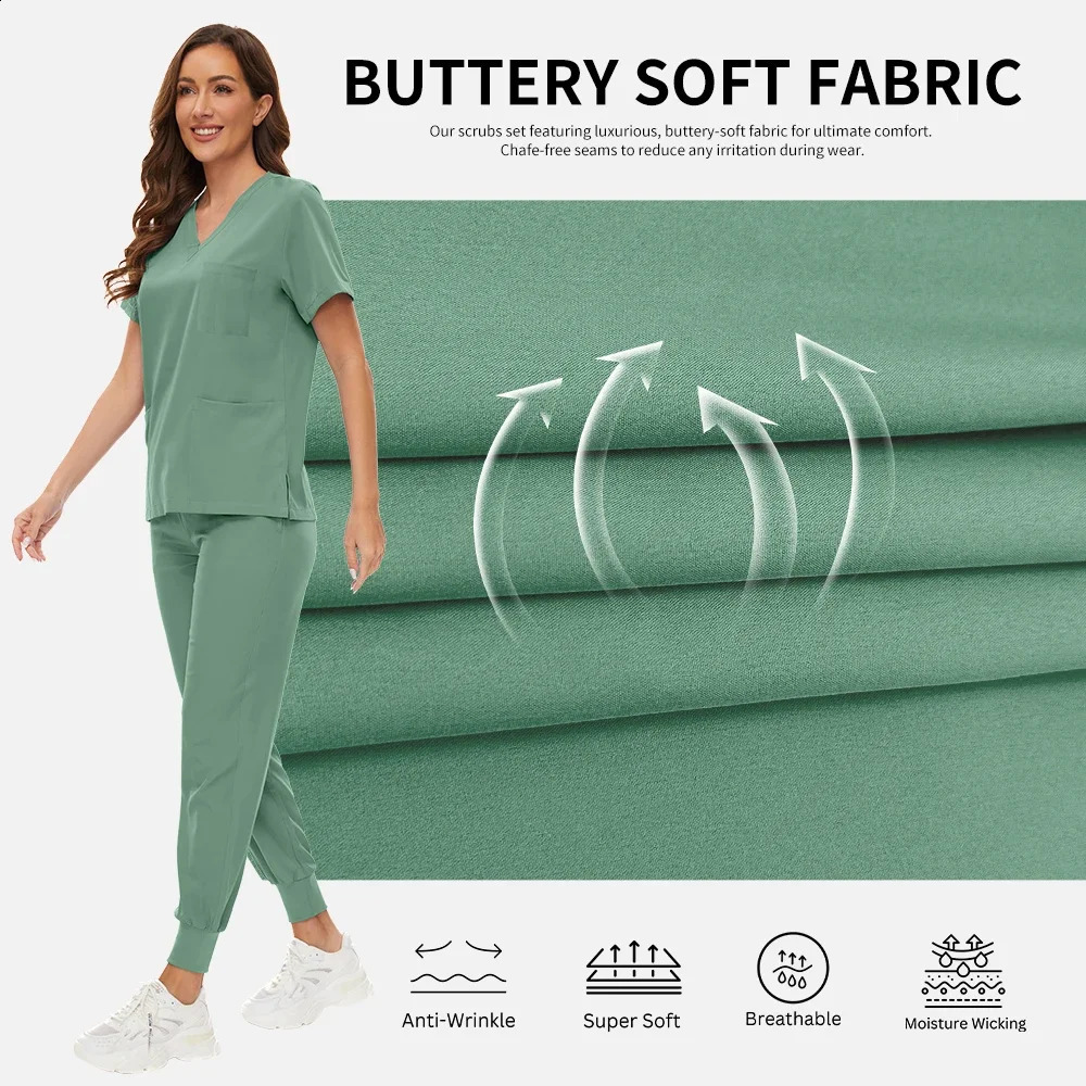 Multicolor Nurse Uniforms Workwear Pet Scrub Topspants Suit Women Short Sleeved Multi Function Pocket Nursing Workwear 250822