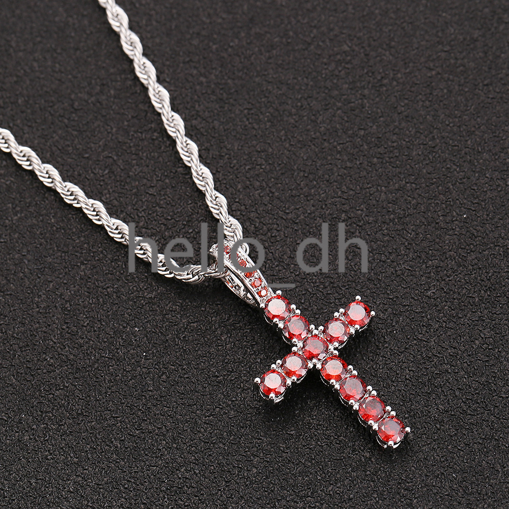 18K Gold Silver Iced Out Diamond Cross Pendant Red Color moissanite Hip Hop Fine Cross Pendants for Men Women