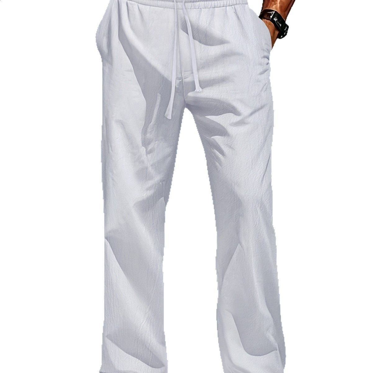 Mens Linen Long Pants Summer Thin Cotton Linen Casual Loose Wide-Leg Sports Pants