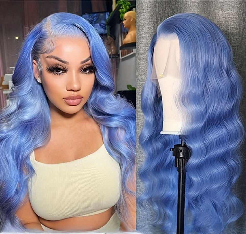 Blue Human Hair Wig Body Wave 13x4 13x6 HD Transparent Lace Front Wigs For Women Pre Plucked Colored Brazilian Remy Hair Ready To Wear Synthetic