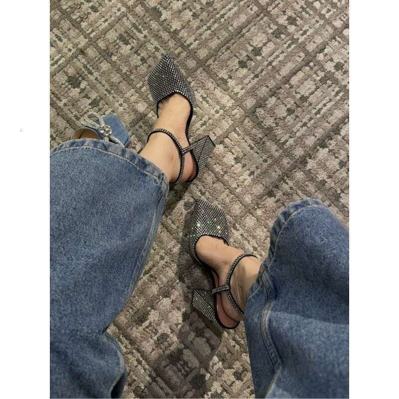 So Beautiful~~ Exquisite and Unique Chunky High Heel Square Toe Crystal Rhinestone Sexy Elegant Sandals for Women