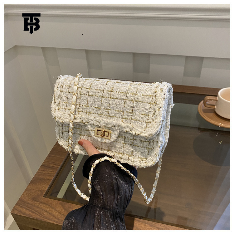 TB BHULAMTE Luxury Fashion Designer Women's Mini Shoulder Bag New Fashion Wool Plaid Handbag Simple Chain Crossbody Bag Personalized Small Square