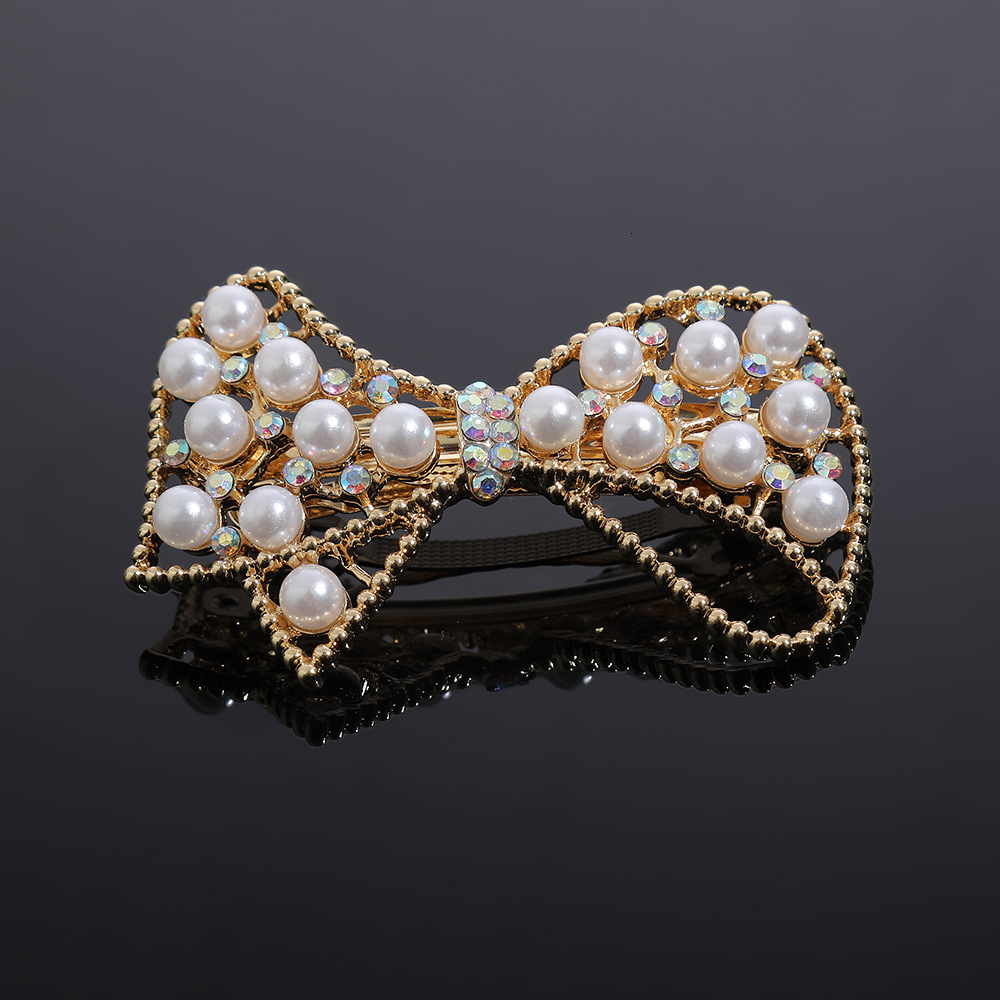 Korean Style Alloy Rhinestone Pearl Ponytail Spring Simple Back of Head Elegant Women Top Clip Hair Accessories SY-8101