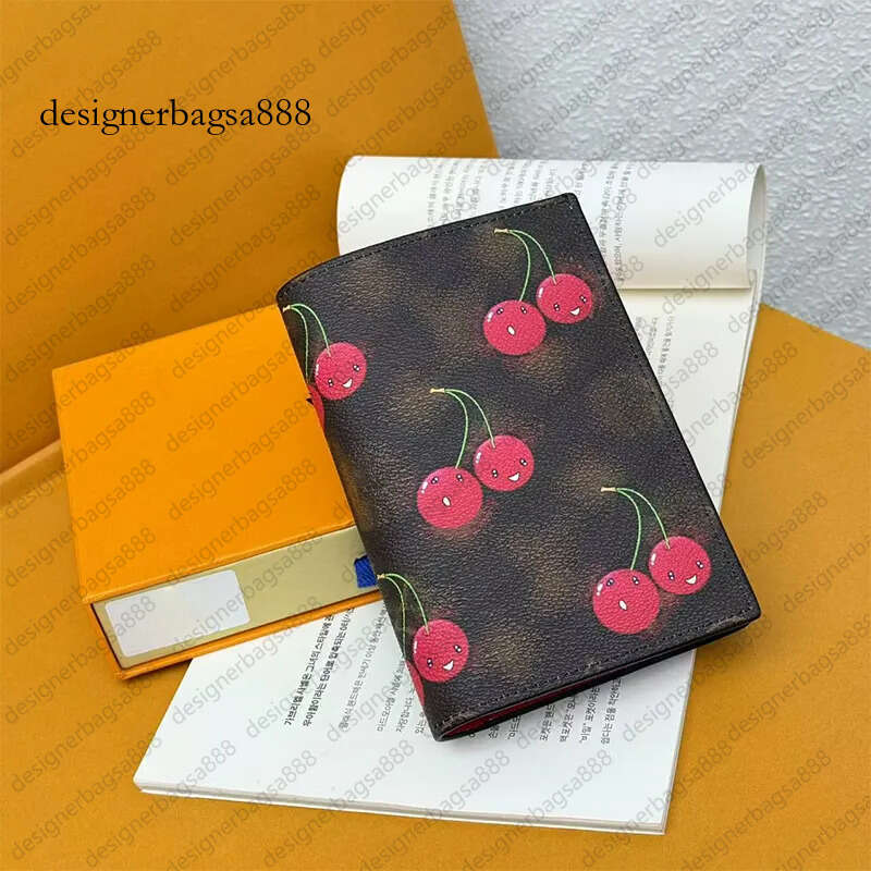 designer Passport card holder genuine leather cardholder wallet women clutch bags coin Short mini Wallet Cherry Passport Golf wallet 64502