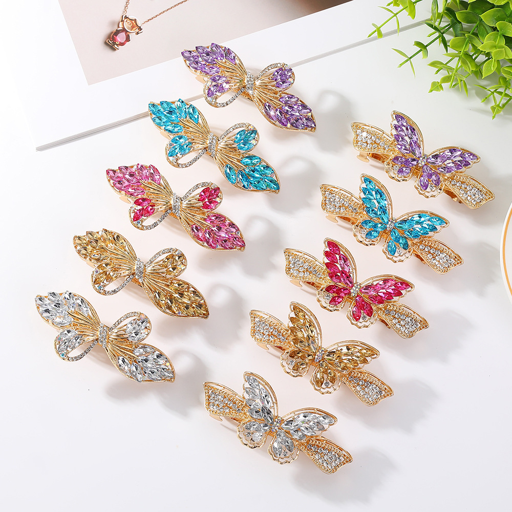 New Korean Version Medium Size 8cm Crystal Bow Spring Butterfly Horizontal Back of Head Hair Clip Hairpin SY-8022
