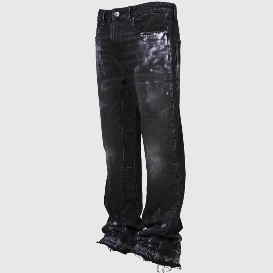 Mens Fashion Jeans Work Pants European and American Fashion Workwear Elastic Patchwork Denim Layered Flared Pants S-XXL 250821