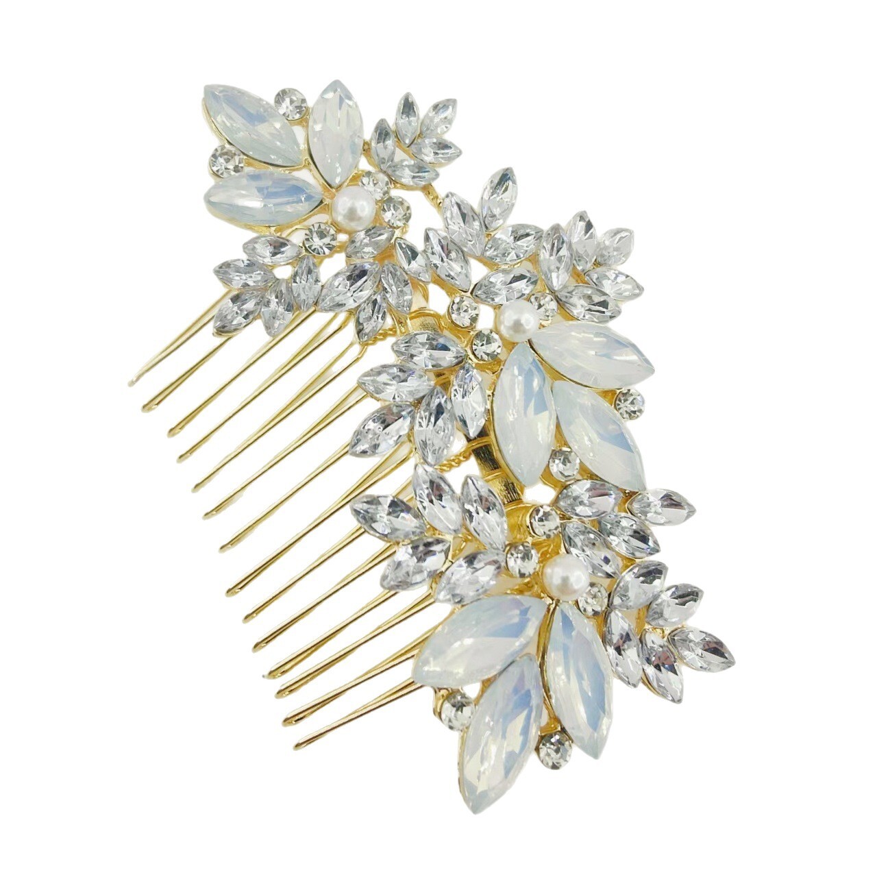 Wedding Banquet Headpiece Crystal Gold Pearl Rhinestone Insert Comb Jewelry Bride Hair Accessory SY-8070