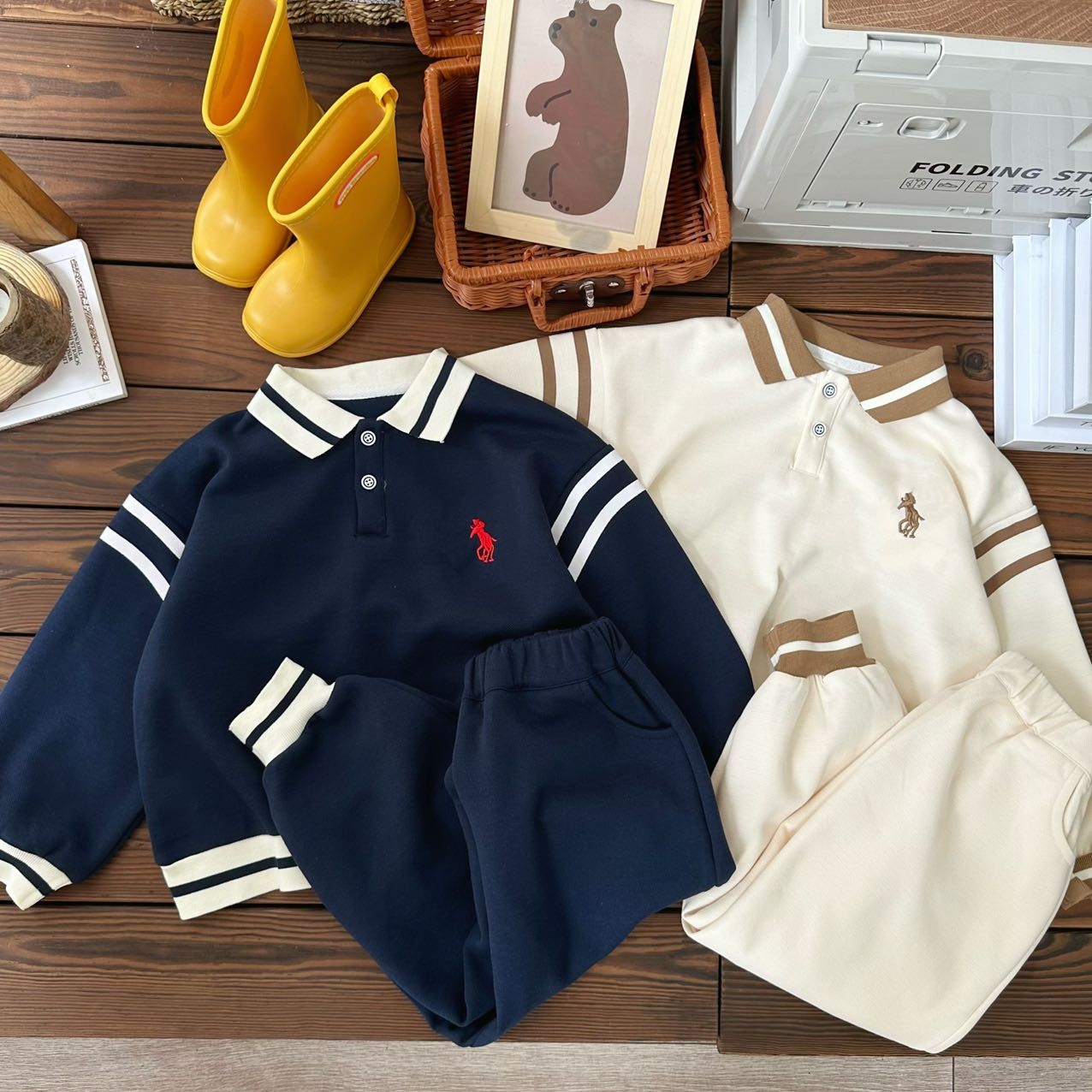 Kids' Winter Autumn New Outfits Boys Girls Casual Collared Sweatshirt & Pants 2 Piece Baby Sports Set