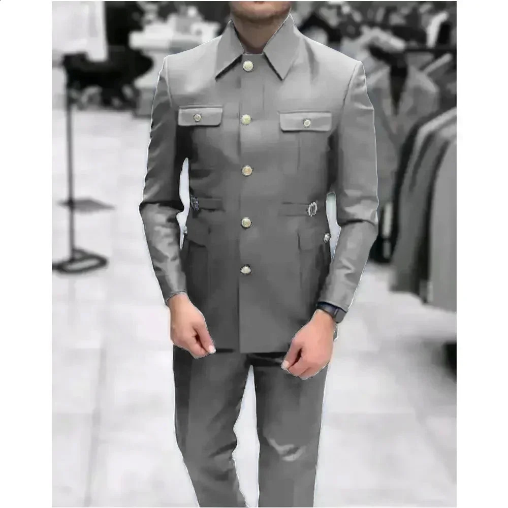 Mens Stand Collar Chinese Style Elegant Suits For Men Slim Fit Formal Groom Tuxedos Prom2 Pcs Classic Male Blazer Costume Homme 250822