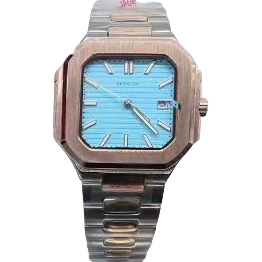 40.5MM Automatic Mechanical Octagonal Square Case Mens Watches P1 Glass Back Hardlex Wristwatches Metallic Luster Two Tone Watch