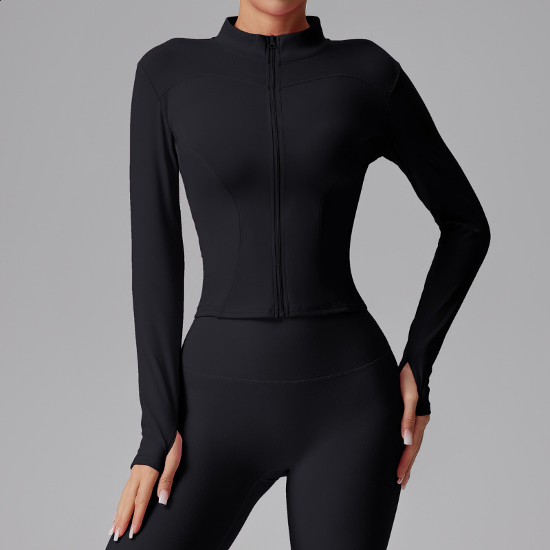 Workout Running Jackets Full Zip-Up Yoga Top Stretchy Fitted Long Sleeve Gym Tops Crop Tops Activewear Athletic Wear For Women 240722