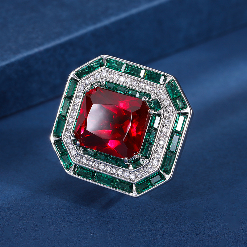 Quality Stunning Wedding Rings Handmade Luxury Jewelry 925 Sterling Silver Princess Cut Emerald CZ Diamond Party Promise Red/Green Women Open Adjustab