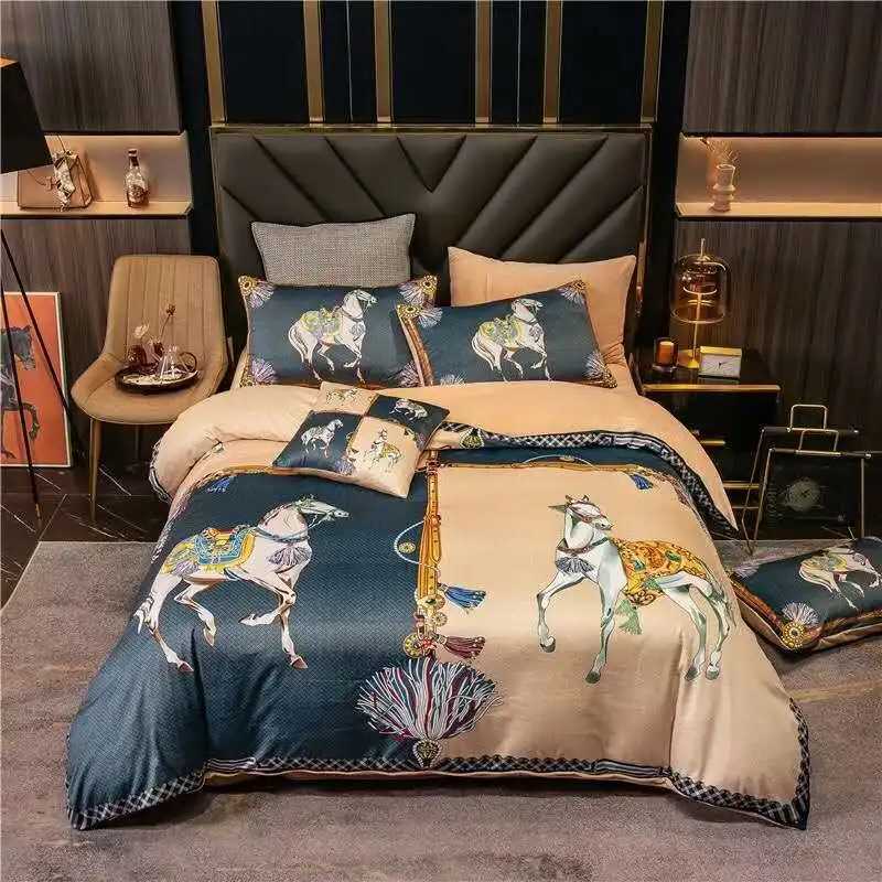 5pcs Designer Bedding Set Thick Warm Winter Velvet Luxury Bed Fabric King Size European Court Style Covers Flat and Fitted Bed Sheet G250822