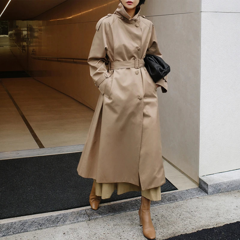 Johnature Autumn Fashion Sashes Trench For Women Korean Solid Color Turndown Collar Loose Pockets Female Coats 250822
