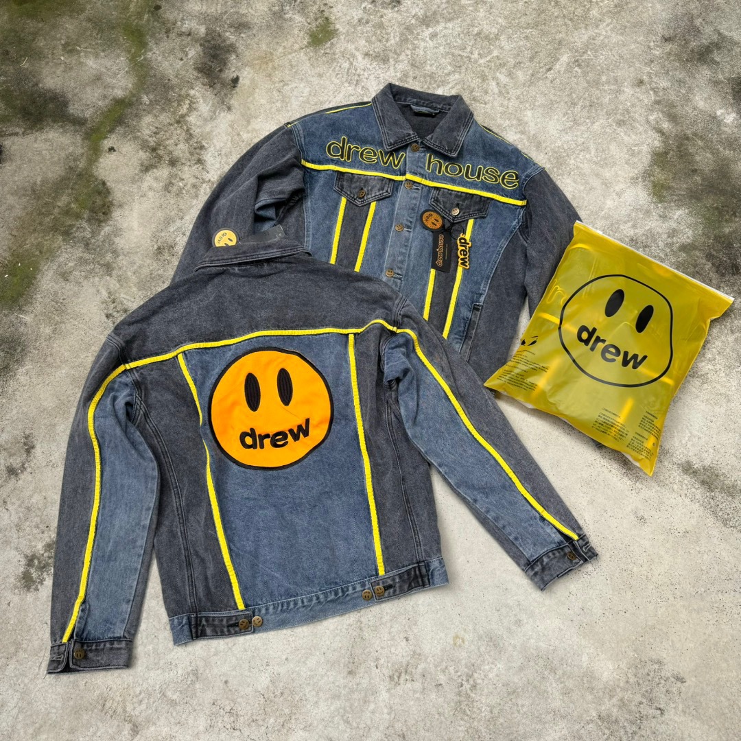DREW HOUSE Jackets designer American denim with black and blue patchwork embroidered letters coats