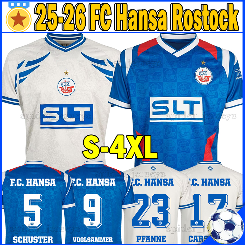FC Hansa Rostock Maillots de football XXXL 4XL 25 26 SCHUSTER LEBEAU VOGLSAMMER 2025 2026 CARSTENS WALLNER GEBUHR REICHARDT NEIDHART PFANNE Homme