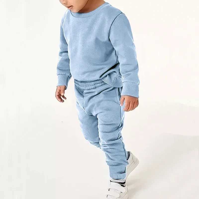 Kids Boys Girl Essential Clothes Set Toddler Solid Fleece Crewneck Sweatshirt+Jogger Sweatpants 2 Pieces Children Sport Tracksuit Z250822