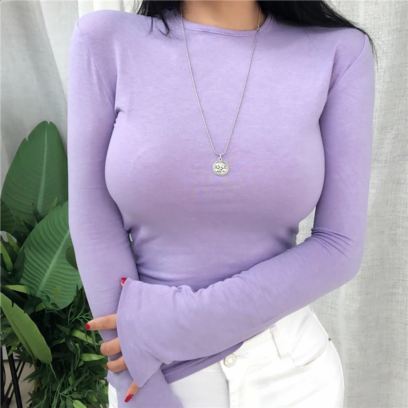 Elasticity Sexy T Shirt Women Korean Fashion Woman Basic Solid Clothes Slim Tshirt Female Casual Long Sleeve Tops 250821