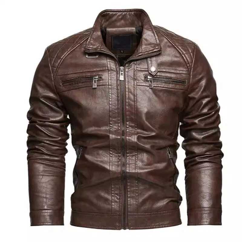 PU Leather Jacket Men Autumn Winter Motorcycles Faux Leather Coats Fashion Men Stand Collar Moto Biker Vintage Casual Outerwear X250822