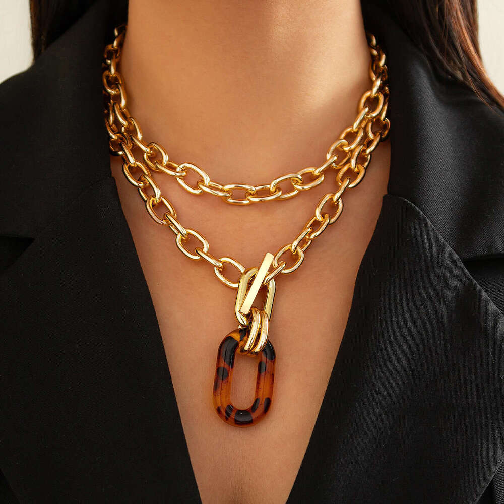 jewelry Accessories Fashion Geometric Leopard Print OT Buckle Sweet Cool Personality Metal Chain Necklace Set
