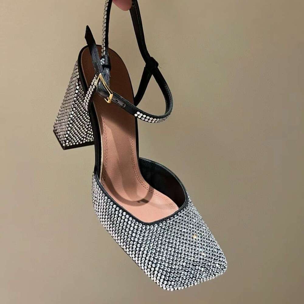 So Beautiful~~ Exquisite and Unique Chunky High Heel Square Toe Crystal Rhinestone Sexy Elegant Sandals for Women