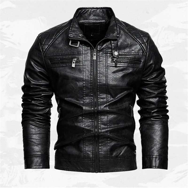PU Leather Jacket Men Autumn Winter Motorcycles Faux Leather Coats Fashion Men Stand Collar Moto Biker Vintage Casual Outerwear X250822