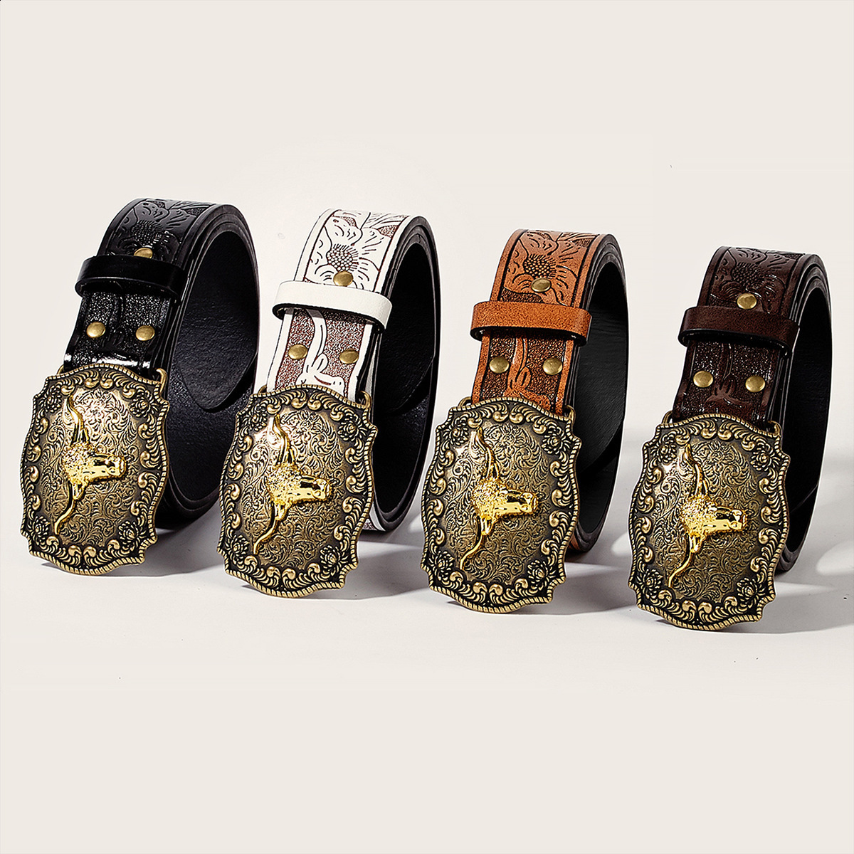 Mens Western Embossed Genuine Leather Belts with Golden Cowboy Longhorn Bull Buckle Belt Business Waist Straps For Men Droping 250701