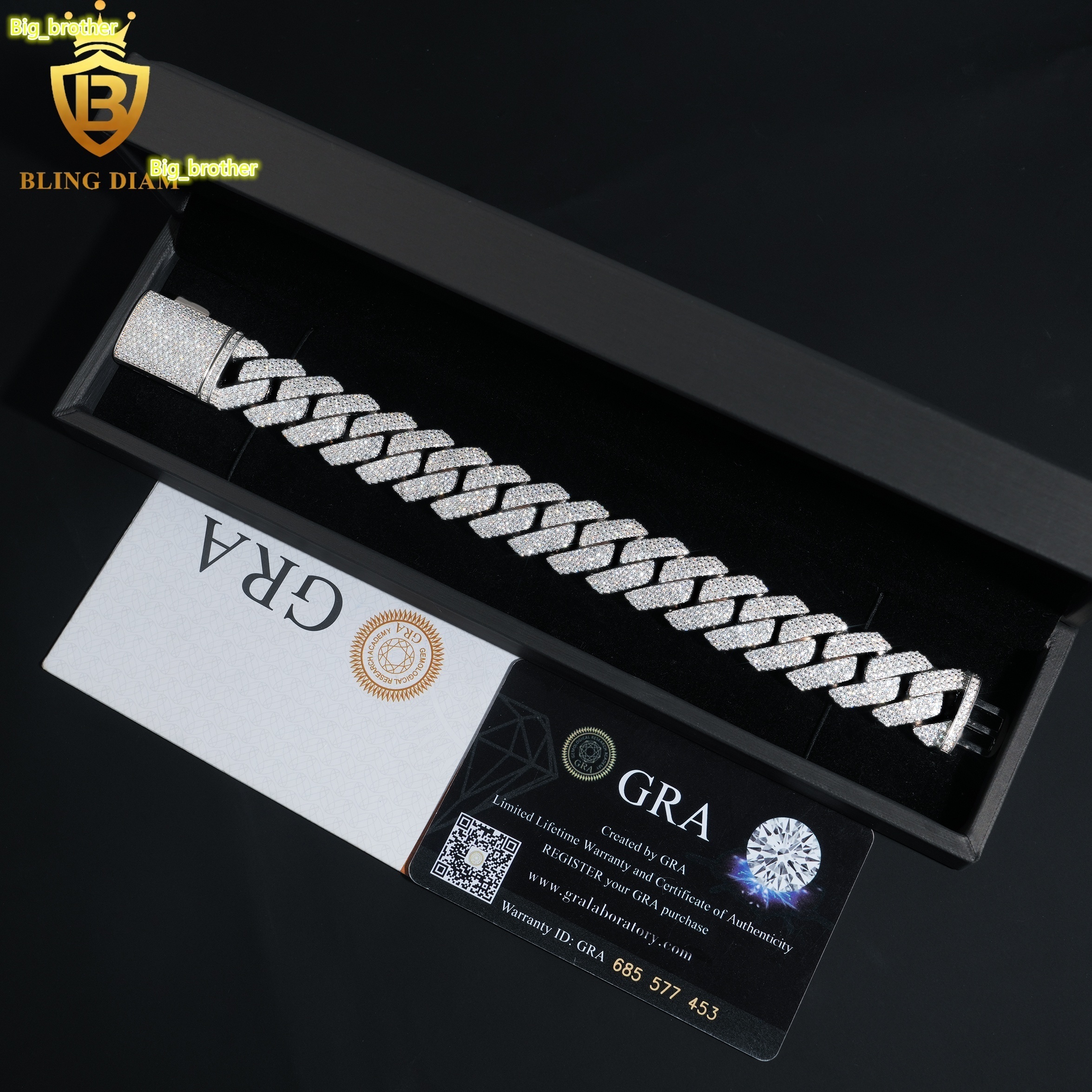 18mm Hip Hop Miami Cuban Link Chain 3Rows 925 Sterling Silver Vvs Moissanite Iced Out Bracelet