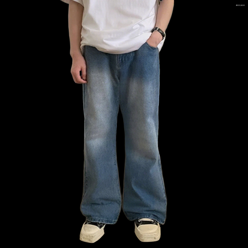 Men's Jeans Autumn Denim Pants Retro Blue Washed Male Baggy Four Seasons Straight Casual Menwear Loose Wide Leg Trousers Fashion