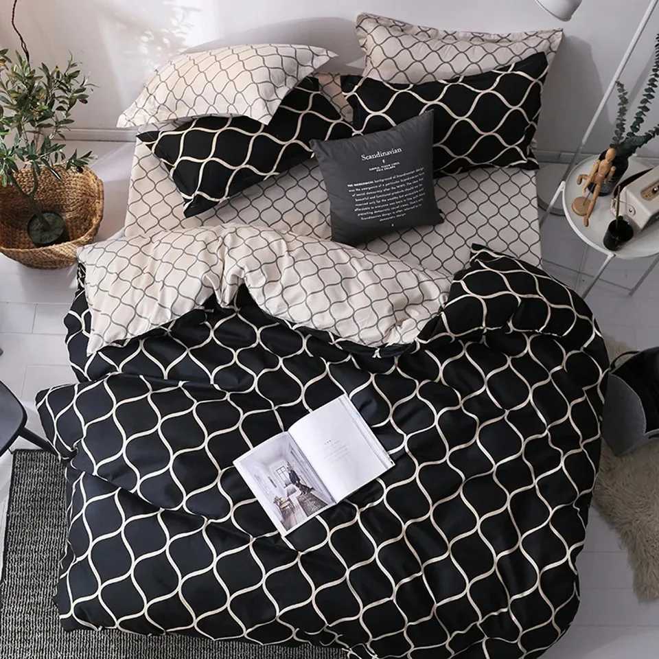Luxury Black Bedding Comforter Set with Low Case Single Full Size Bed Linen Duvet Cover Set / King Double Single Bed 1 G250823a