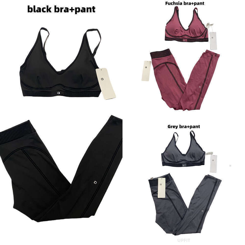 Good quality New 2025 Women's Quick-drying Sports Bra Aloness women clothes Tummy Tights Breathable Running Set Flocking Bra+Leggings Aloness women clothes New