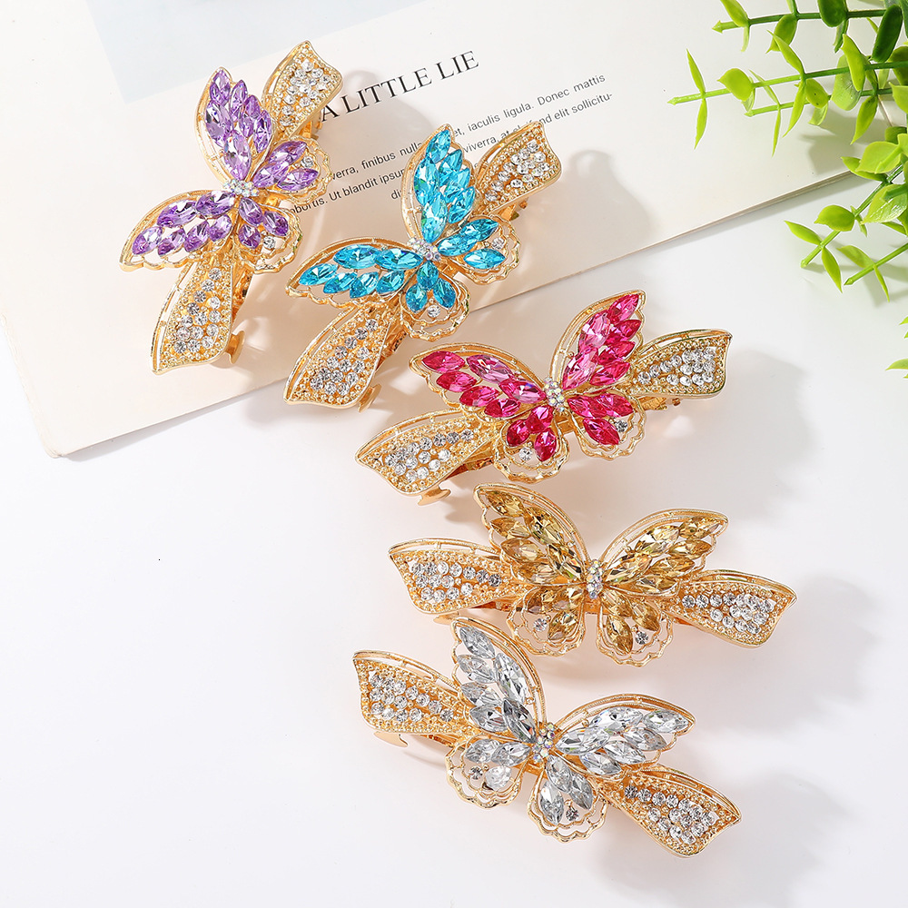 New Korean Version Medium Size 8cm Crystal Bow Spring Butterfly Horizontal Back of Head Hair Clip Hairpin SY-8022