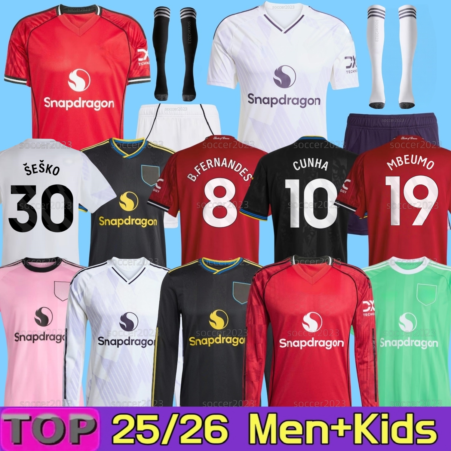 25 26 CUNHA SESKO MBEUMO Soccer Jerseys B. FERNANDES Stone Roses GARNACHO HOJLUND MARTINEZ CASEMIRO 2025 MAINOO ZIRKZEE AMAD ONANA Player Long football shirt men kids